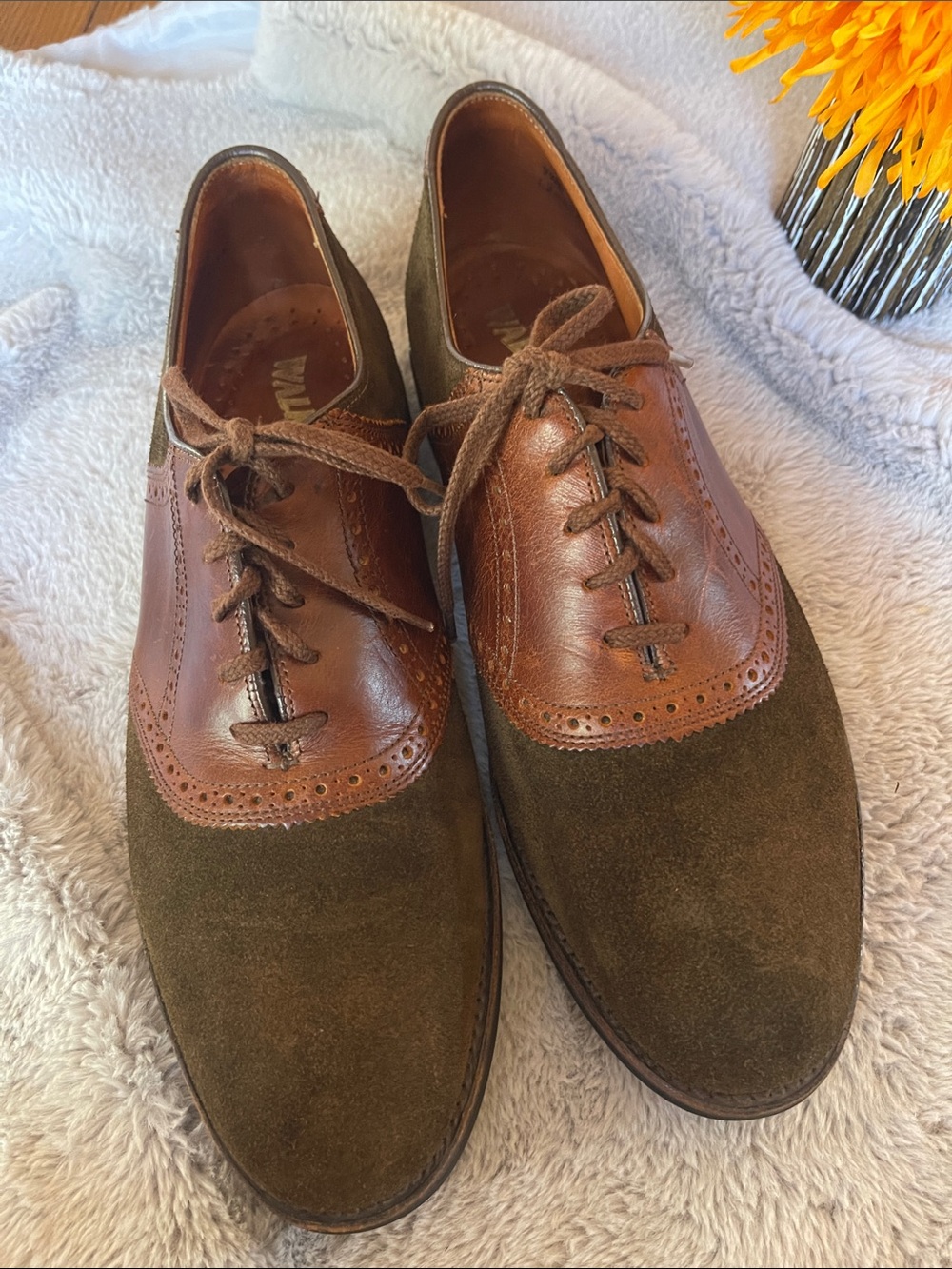 Men's Brown Leather & Olive Suede Derby Oxfords